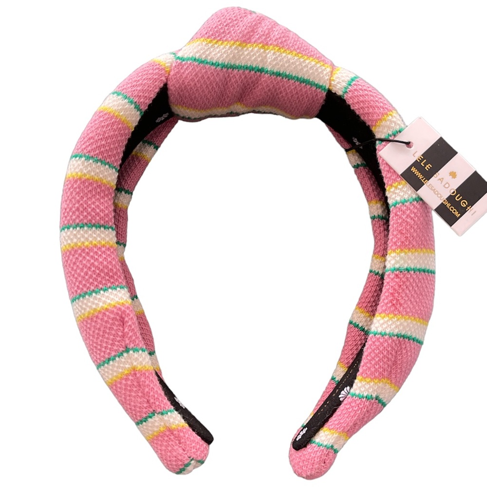 Lele Sadoughi Pique knotted headband Rose Stripe 650 New with tag